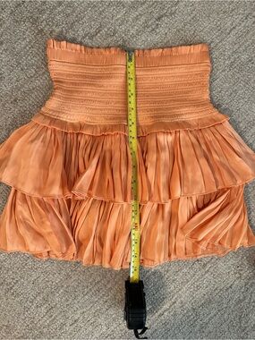 Smocked Waist Ruffled Mini Skirt - Orange -  XS